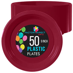 9 In. Burgundy Plastic Plates | 50 Count