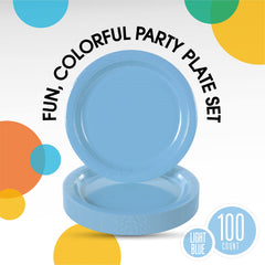 9 In. Light Blue Paper Plates | 100 Count
