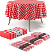 Round Red Gingham Plastic Table Covers | 6 Pack - 84 in.