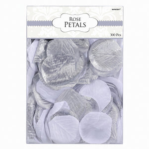 Elegant Silver Fabric Rose Petal Decorations - 300 Pack