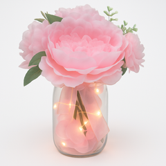 Pink Floral LED Glass Pot - Battery Operated