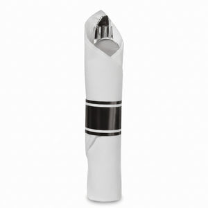 Premium Black Rolled Cutlery Set with Guest Towel - 10 pack