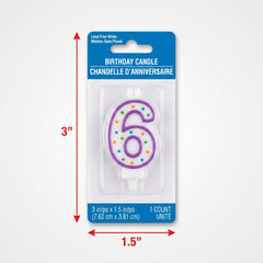 Colorful Polka Dot Number 6 Birthday Candle