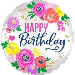 Artful Floral Happy Birthday Mylar Balloon