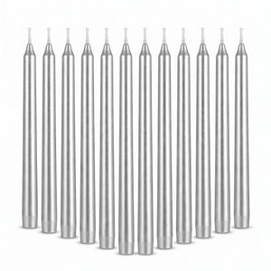 Elegant Silver Tall Birthday Candles, 5-Inch, 12-Pack