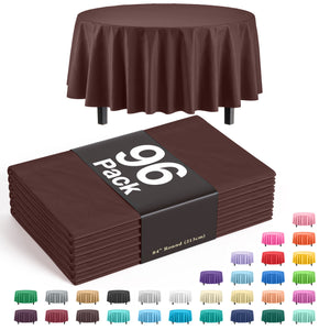 Premium Round Brown Plastic Table Cover - 84 in. | Case of 96