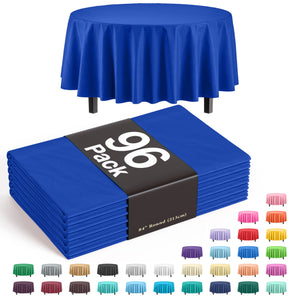 Premium Round Dark Blue Plastic Table Cover - 84 in. | Case of 96