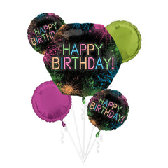 Neon Glow Happy Birthday Foil Balloon Bouquet
