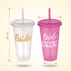 Bride & Bride Crew Bachelorette Tumbler Set with Straws