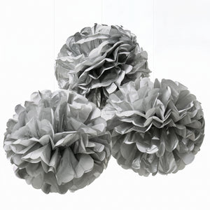 Silver Fluffy Round Pom Pom Decorations