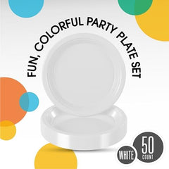 9 in. White Plastic Plates | 50 Count