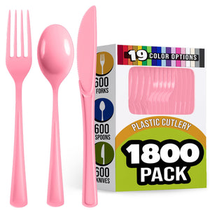 Pink Cutlery Combo Set - 600 Forks 600 Spoons and 600 Knives - 7.5 in.