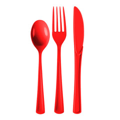 Red Cutlery Combo Set | 50 Forks 50 Spoons And 50 Knives - 7.5 in.