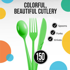 Lime Green Cutlery Combo Set | 50 Forks 50 Spoons And 50 Knives - 7.5 in.