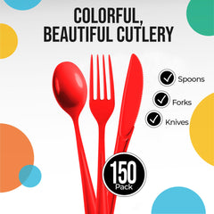 Red Cutlery Combo Set | 50 Forks 50 Spoons And 50 Knives - 7.5 in.