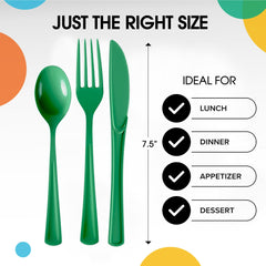 Emerald Green Cutlery Combo Set | 50 Forks 50 Spoons And 50 Knives - 7.5 in.