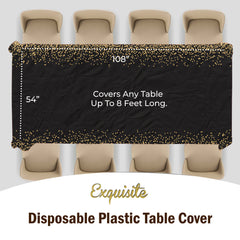 Black & Gold Celebrate Printed Plastic Table Covers | 6 Count - 54 In. x 108 In.