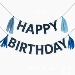 Blue Happy Birthday Letter Banner with Tassels