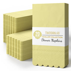 3 Ply Buttercup Yellow Scalloped Napkins - 13 in. x 15.7 in. - 20 Ct.