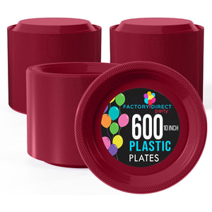 10 in. Burgundy Plastic Plates | Case of 600