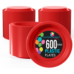 10 in. Red Plastic Plates | Case of 600