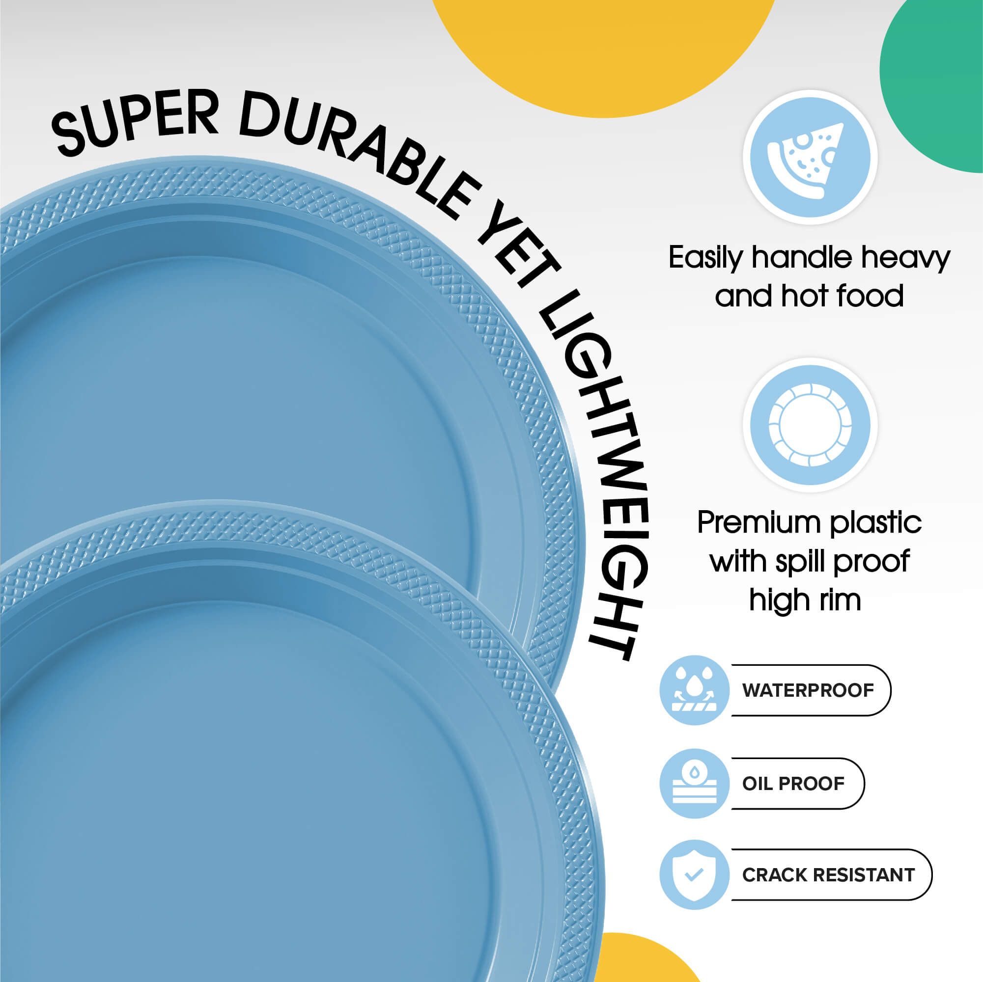 9 In. Light Blue Plastic Plates | 8 Count