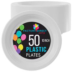 10 In. White Plastic Plates | 50 Count