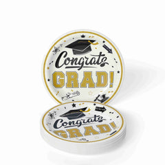 7 In. White/Gold Graduation Plates | 24 Count