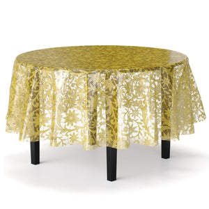Round Gold Lace Plastic Table Cover - 84 in. | Case of 48