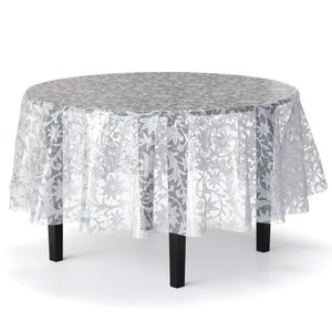 Round White Lace Plastic Table Cover - 84 in. | Case of 48