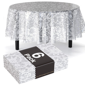 Round White Lace Plastic Table Covers | 6 Pack - 84 in.