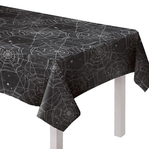 Spooky Spider Web Flannel-Backed Halloween Table Cover