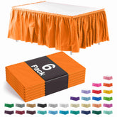 Orange Plastic Table Skirt | 6 Pack