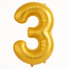 Gold Number 3 Foil Balloon - 50-Inch, Helium & Ribbon Included