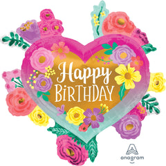 Heart-Shaped Flower Happy Birthday Foil Balloon