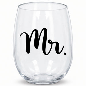 "Mr." Stemless Wine Glass - 17.9 oz Wedding Drinkware