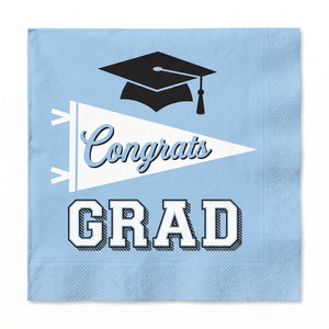 Powder Blue "Congrats Grad!" Graduation Luncheon Napkins - 6.5 In. x 6.5 In.