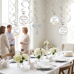 Silver Cross Holy Day Swirl Decorations - 12 Pack
