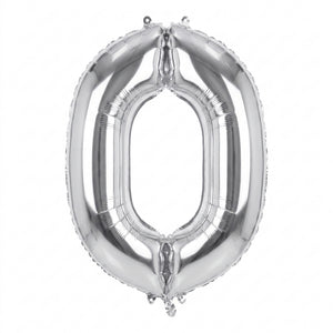 Silver Foil Number 0 Balloon