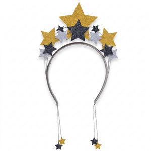 New Year's Eve Dangling Star Headband - Black, Silver & Gold