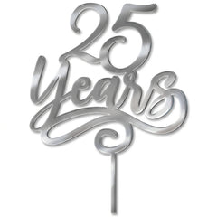 Silver Mirrored "25 Years" Anniversary Cake Topper