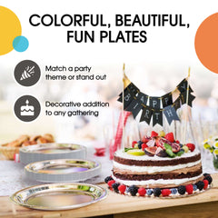 9 In. Reflective Silver Paper Plates - 50 Ct.