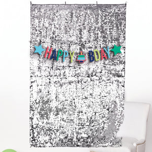 Sparkling Silver Birthday Backdrop & Banner Set