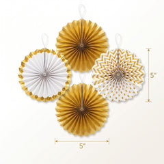 Mini Gold Patterned Paper Fan Decorations, 5-Pack