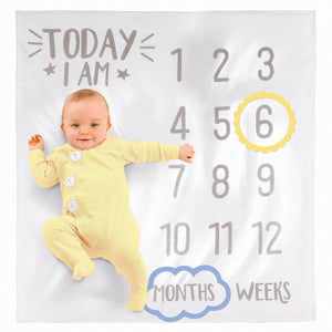 "Today I Am" Baby Milestone Photo Blanket - White/Grey, 47"