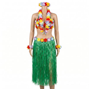 Adult Hula Skirt Kit with Bra, Lei, and Wristlets - Green & Multicolor