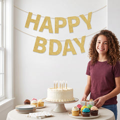 Gold "Happy Bday" Spark Celebration Banner - 6ft