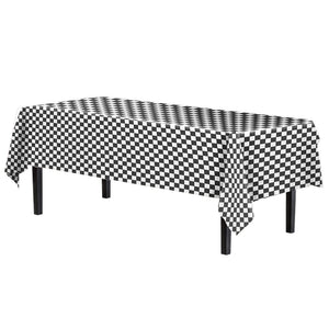 Black/White Checkered Plastic Table Cover | Case of 48 - 54 In. x 108 In.