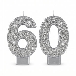 Glitter Silver "60" Birthday Candles Set