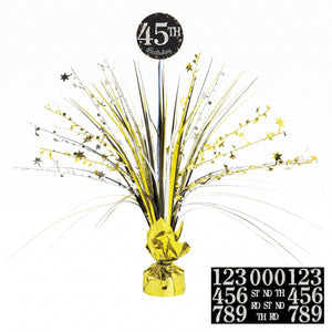 Sparkling Celebration Customizable Birthday Spray Centerpiece, Black/Gold/Silver - 17"